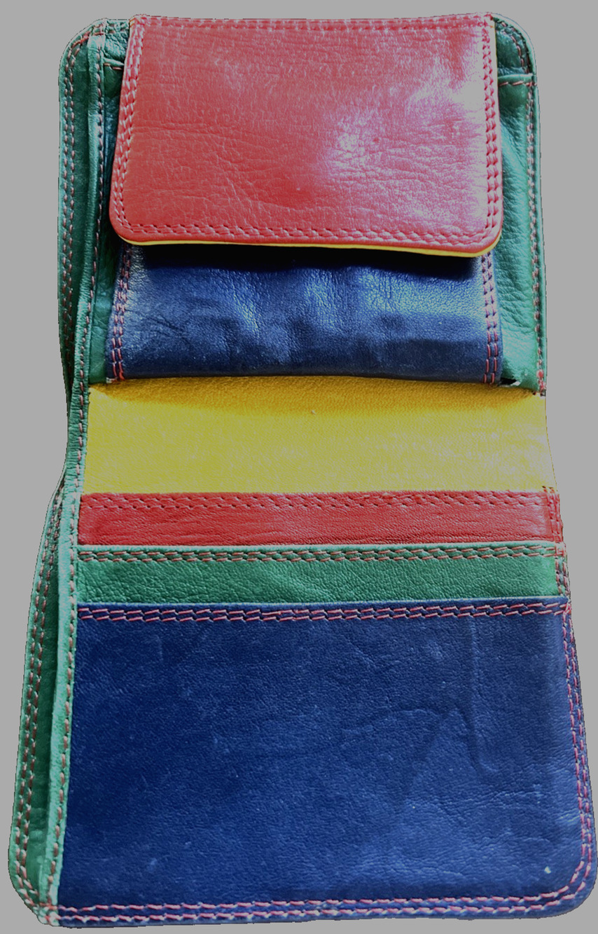 VTG Italian Leather Wallet Bi Fold Multi Colorblock Snap Fiocchi Hardware Retro
